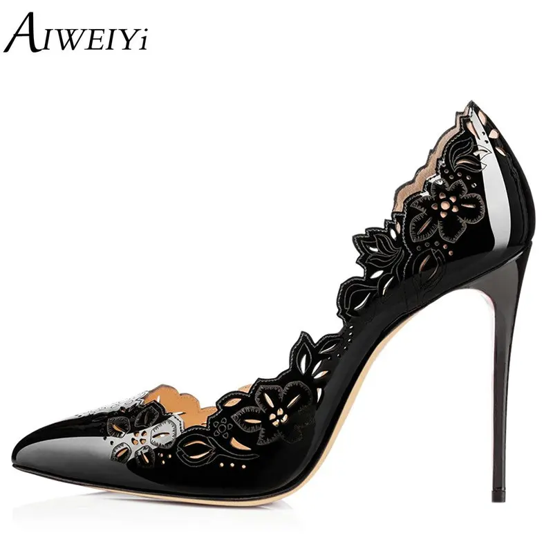 

AIWEIYi Brand Shoes Woman High Heels Women Shoes Pumps Stilettos Shoes Black White High Heels 10CM PU Leather Wedding Shoes