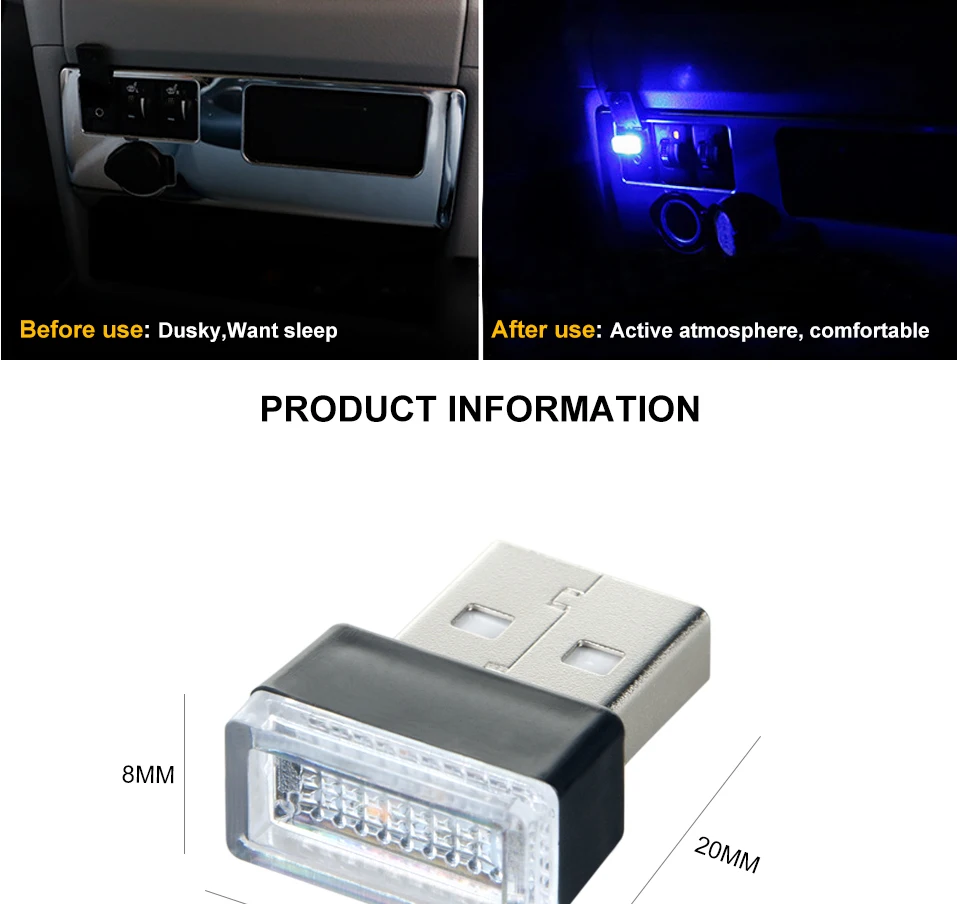 Aceersun LED mini 5V USB Wireless Car Interior Ambient Lighting Atmosphere Decorative Mild Light Multifunction Car accessories (3)