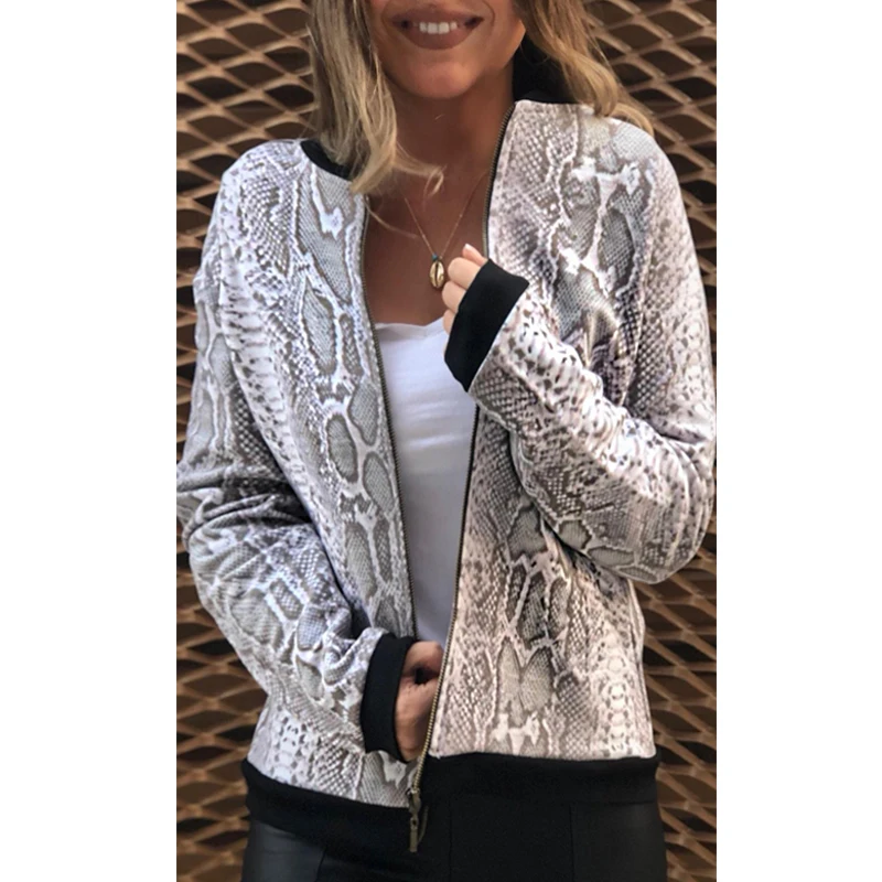 

Baseball Uniform Snake Striped Printed Jacket Thin Short Spring Women Ladies Cardigans Long Sleeve Women's Clothing 2019 Fashion