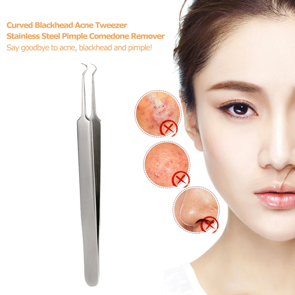 Buy Stainless Steel Acne Remover Bend Curved Blackhead Acne Clip Tweezer Pimple