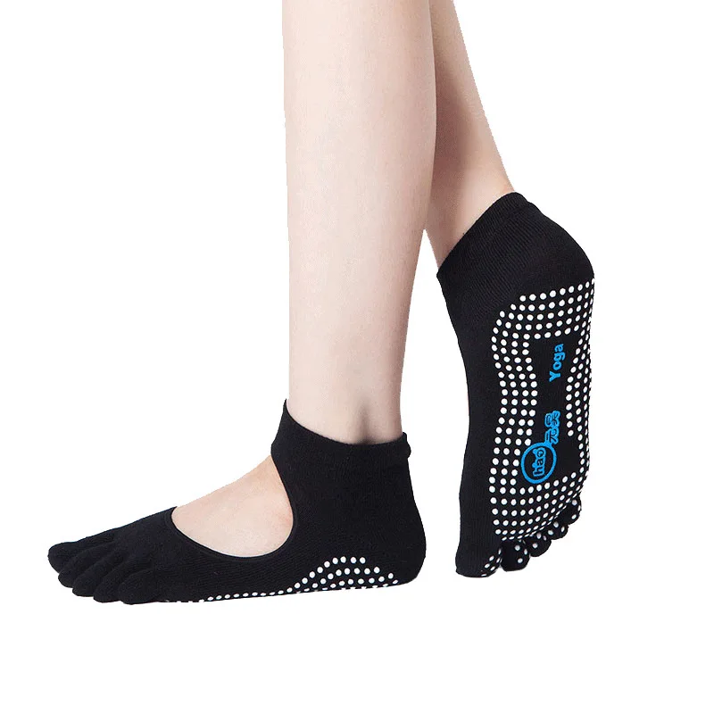 Popfaver Women Cotton Yoga Socks Five Toe Anti Slip Quick Dry Ankle Grip Pilates Fitness Ballet