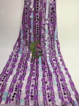 

2019 New style French net lace fabric purple Color Sequins African Tulle Mesh Lace Fabric High Quality African Lace Fabric