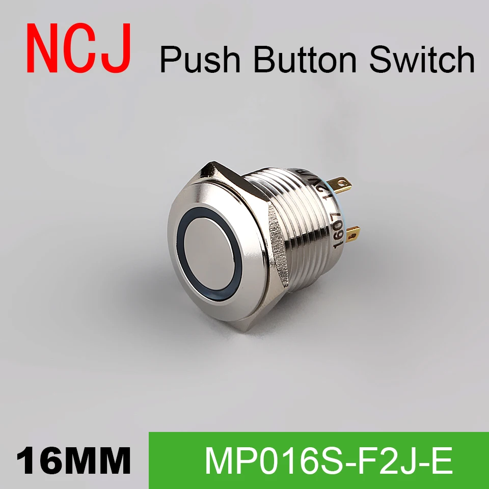 

NCJ 16mm Metal Push Button Switch IP67 Momentary with led lamp stainless steel 3A