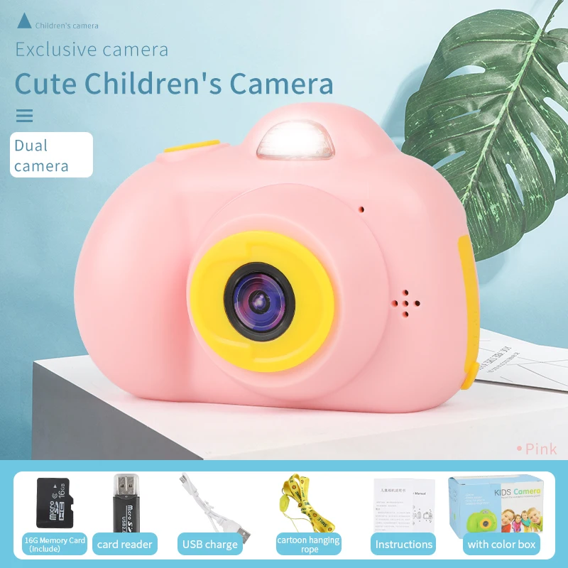 Детские Мини цифровые милые игрушки для камеры для детей Смарт съемки видео Запись функция подарки на день рождения игрушка - Цвет: 1080P Pink with 16G