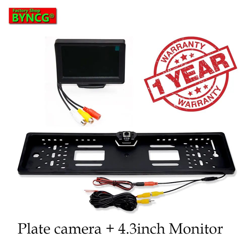 

4.3 TFT Car Monitor + Rear View Camera EU European License Plate Frame Waterproof Night Vision Reverse Backup Camera Mirror