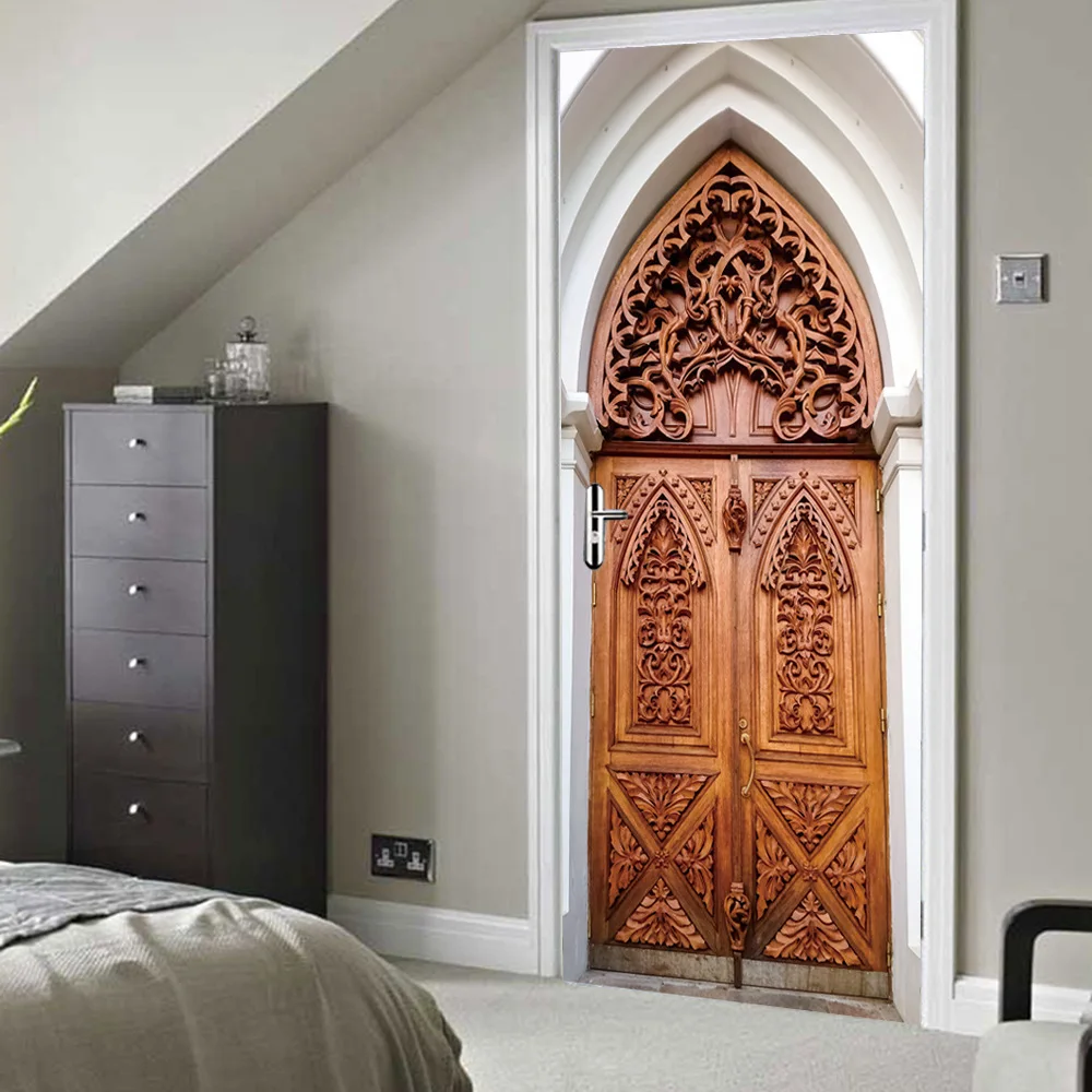 2 шт./компл. 3D Исламской Стиль обои дверь настенная живопись Стикеры моделирование деревянные двери стены Стикеры s плакат для украшения спальни
