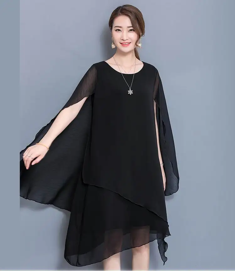 Шифоновое асимметричное женское платье большого размера с накидкой Vestidos летнее