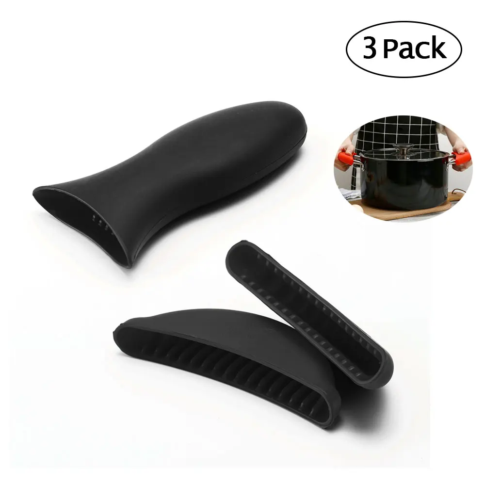 3Pcs Pot Pan Handle Silicone Mitts Grip Saucepan Holder Holloware Wok