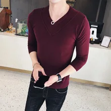 Осенний и зимний свитер с v-образным вырезом, мужская вязаная Корейская версия, самосовершенствование, волосы стилиста, ночной клуб, нижняя рубашка