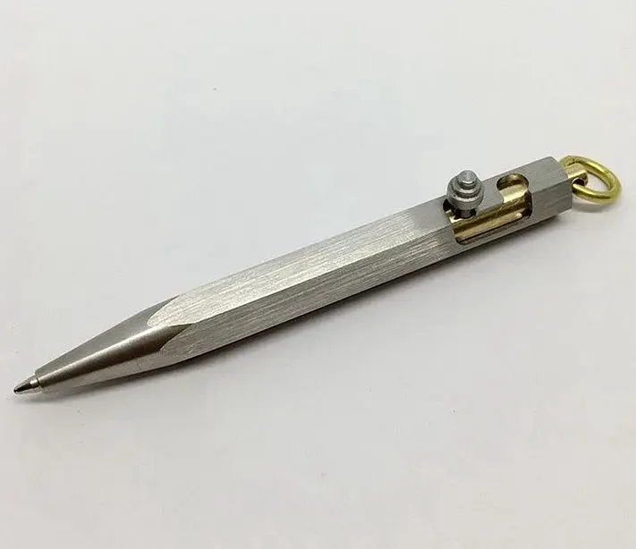 

Stainless Steel Copper Brass Bolt Action Gel Pen Keychains Charms Pendant Mens EDC Mini Metal Tactical Rollerball Pens Key Ring