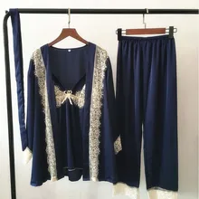 Женский халат, платье, набор, сексуальный кружевной длинный рукав, без рукавов, брюки, 3 штуки, женский халат, одежда для сна, костюм, домашняя одежда для женщин, новинка