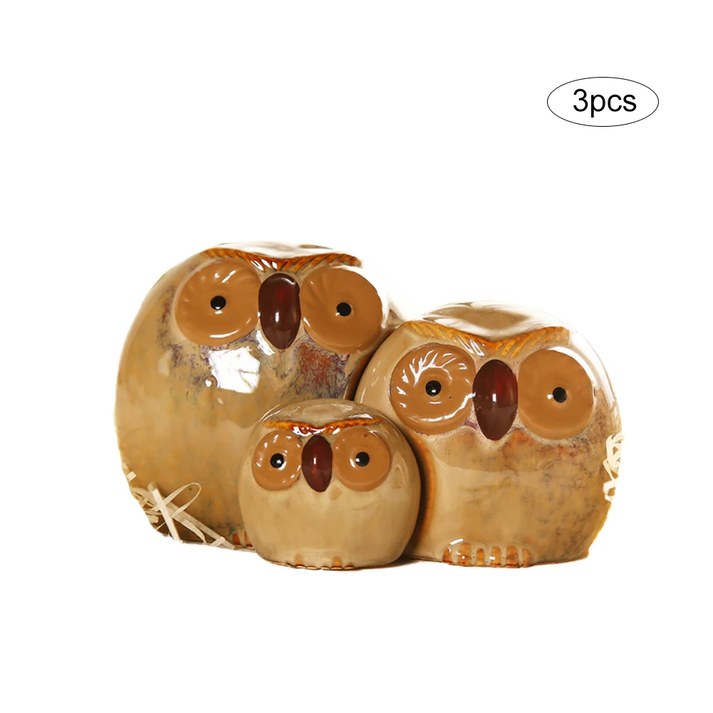 

3Pcs Adorable Owl Figurines Decorative Originality Home Decoration Furnishing Animal Ornament Ceramics Tabletop Ceramic Owlet St