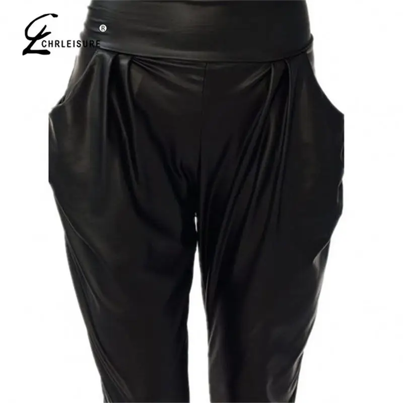 Chrleisure s xl новая мода черные свободные гарем искусственного кожаные штаны женщины
