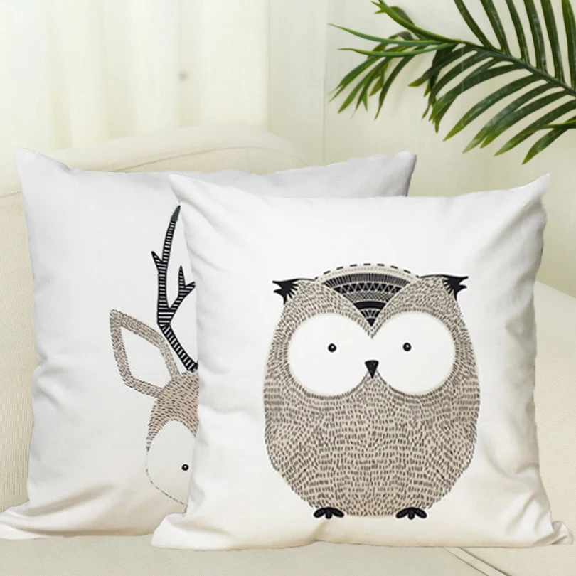 

European Style Cotton Linen Cute Painting Animal Oil Pillowcase Cushion Pillow Throw Cover Home Decorative Soft Pillowcases