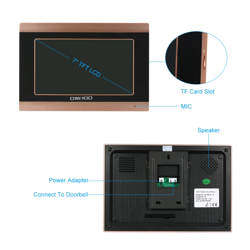 OWSOO 7 дюймов монитор проводной wifi видео телефон двери дверной звонок Домофон система входа Поддержка ночного видения телефон приложение удаленный домофон