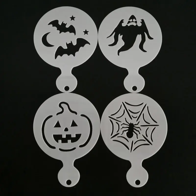 

4Pcs/set Coffee Latte Cappuccino Barista Stencils Halloween Cookie Art Stencil Template Mold Coffee Decoration