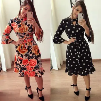 

Women Clothing Long Sleeve Floral Party Casual Mini Dress Casual New Women Lady Bandage Bodycon