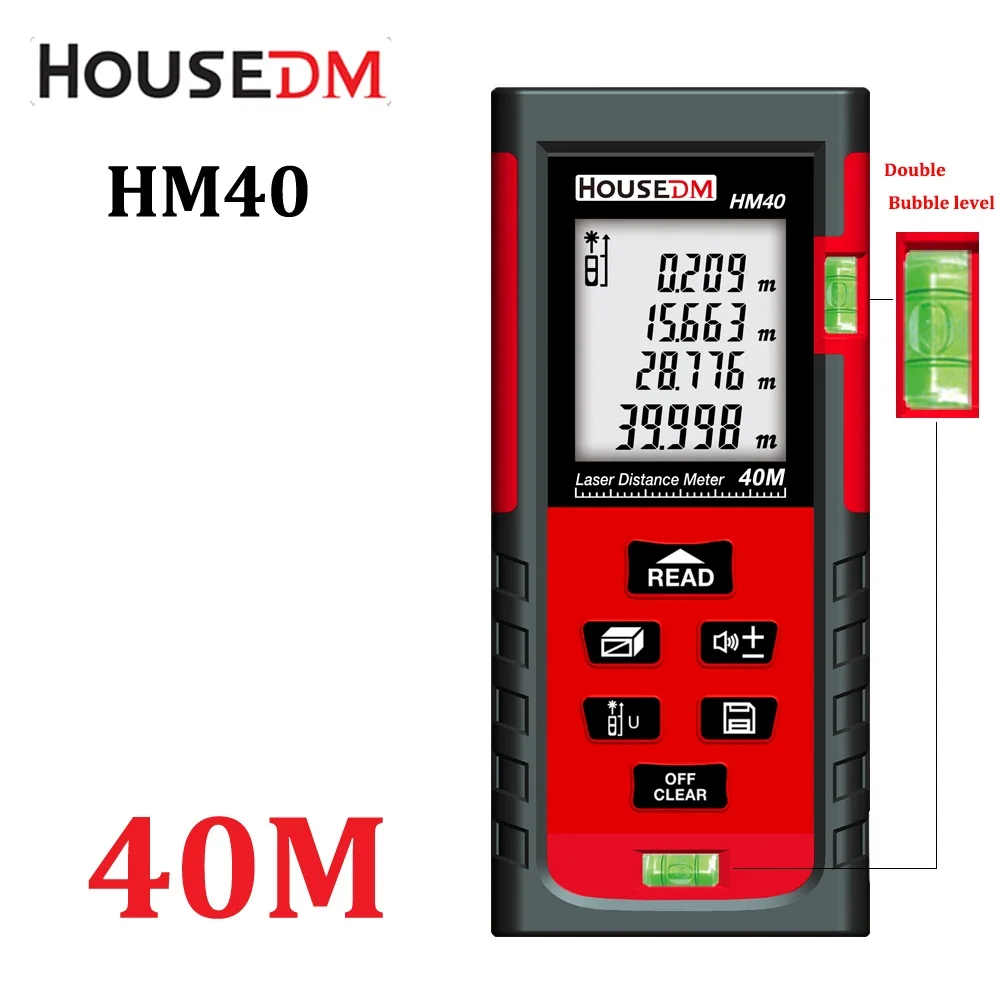 

HOUSEDM Digital laser Distance Meter 40M Bubble Level Rangefinder Range Finder Tape Measure diastimeter Area/Volume tester tools