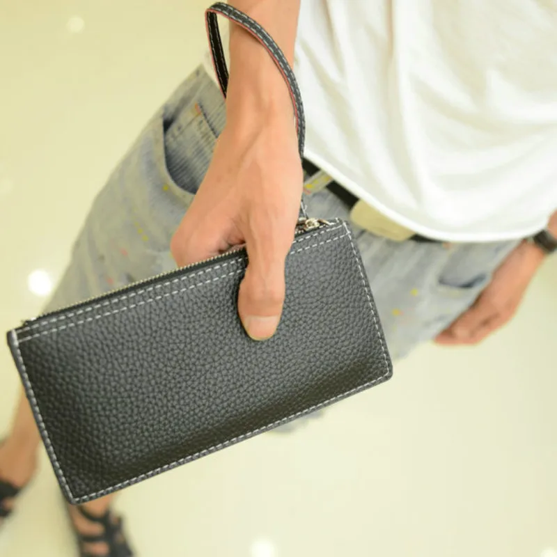 Black PU Leather Slim Men Wallets Women Purse Long Wallet Male Clutch Business Simple Wristlet Handy Coin Phone Key Holder Bag