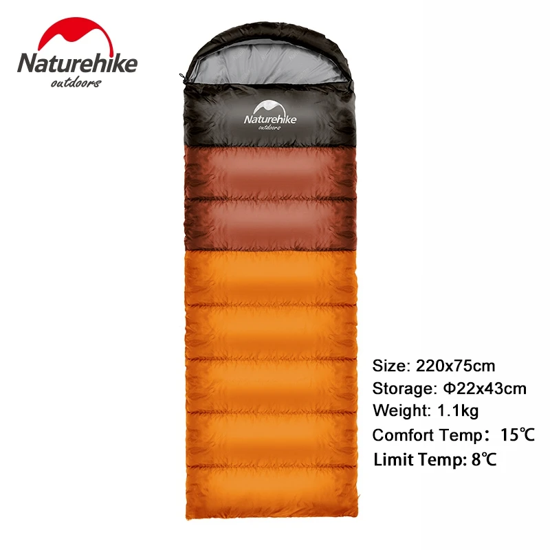 Naturehike открытый кемпинг взрослый спальный мешок водонепроницаемый держать тепло три сезона весна лето спальный мешок для кемпинга путешествия - Цвет: Orange 1100g