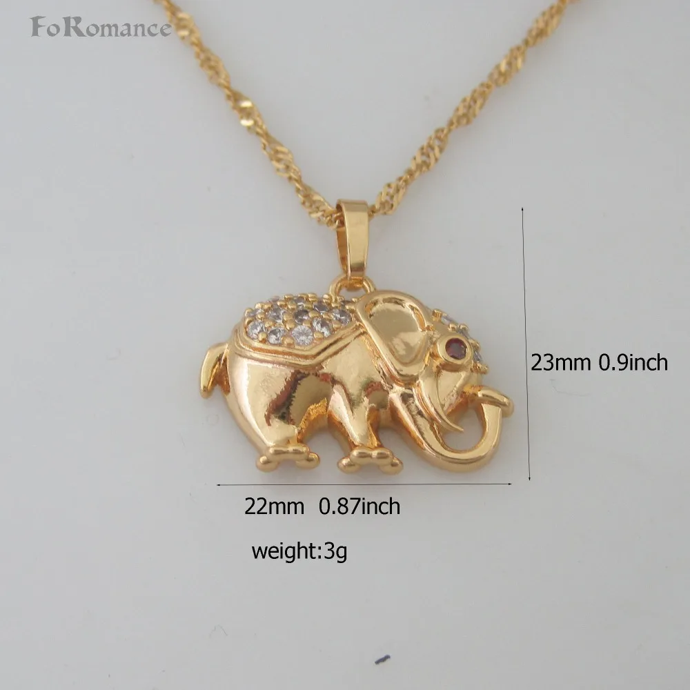 

order 10$ SHIP WITH TRACKING /- YELLOW GOLD OVERLAY 18" NECKLACE& VIVID ELEPHANT CZ STONES CHARM PENDANT HANGS 23MM 0.9 inch