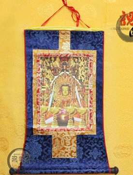 Тибетский Тханг-га свиток атласная картина буддийский порайт Золотое Тиснение Зеленая Тара висячая фигурка Будды тангка - Цвет: Enlightened Buddha