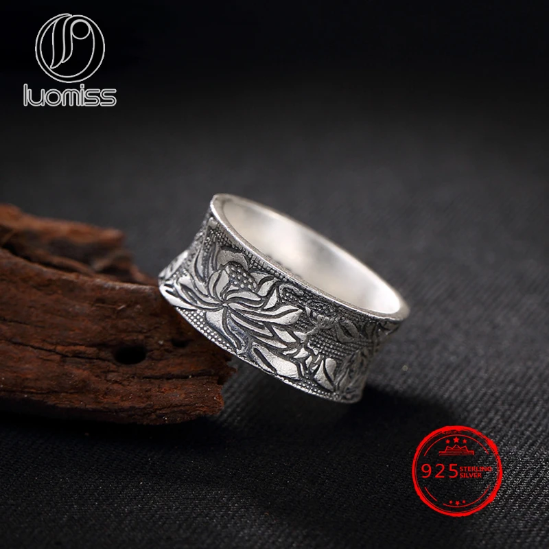 

Real 990 Sterling Silver Lotus Flower Rings for Women Lover Anniversary Gift Retro Religious Jewelry