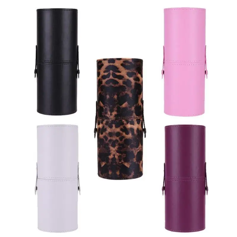 

Portable Makeup Storage Empty Holder Double-Ring Make Up Brushes Case Round Pen Organizer Cosmetic Tool PU Leather Cup Container