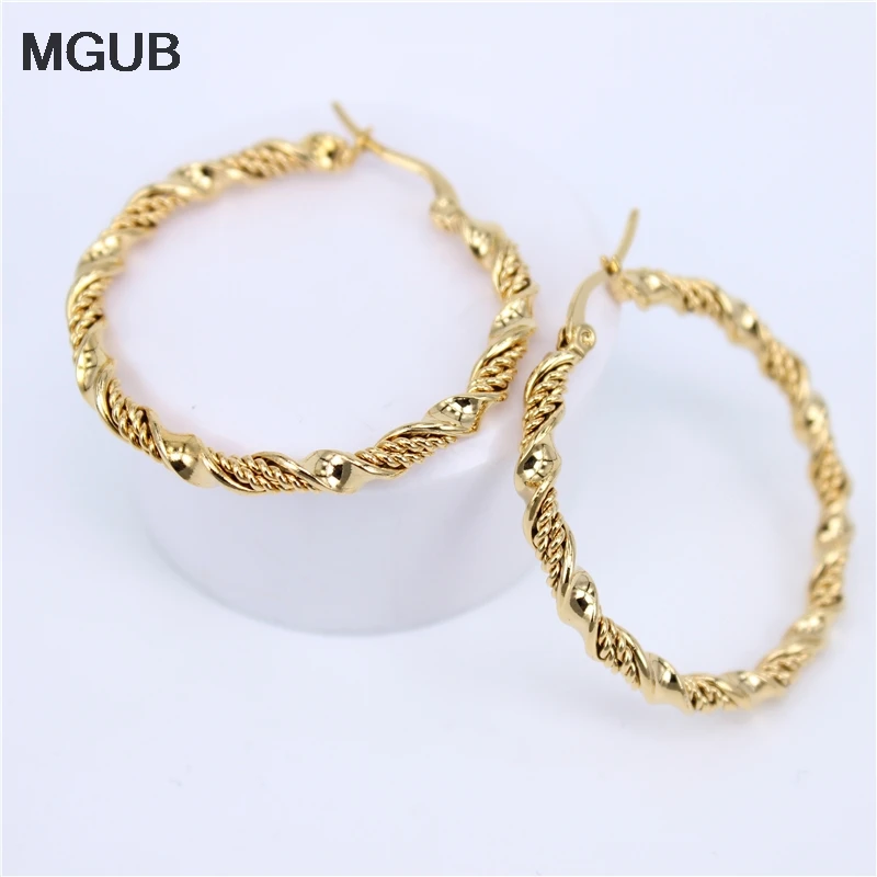MGUB, дизайн, диаметр 30 мм-50 мм, серьги-кольца с искажением, золотой цвет, нержавеющая сталь, ювелирные изделия, Круглые серьги для женщин, LH508