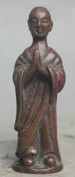 

S1517 Old Chinese Buddhism Purple Bronze Stand Monk arhat Buddha Lohan Rohan Statue