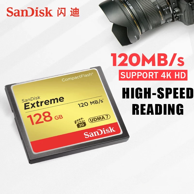 

100% Original Genuine Sandisk Extreme Compactflash Memory CF Card 128GB Up to 120MB/s Read Speed Support official verification