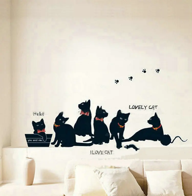 

New Arrival Black Cats Sticker Family Home Room Removable Wallsticker Wallpaper Art Mural Decal Decor
