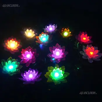 

Remote Control Artificial waterproof Lotus Lily leaf Color change LED Color RGB Submersible Light pond flowers wedding party D32