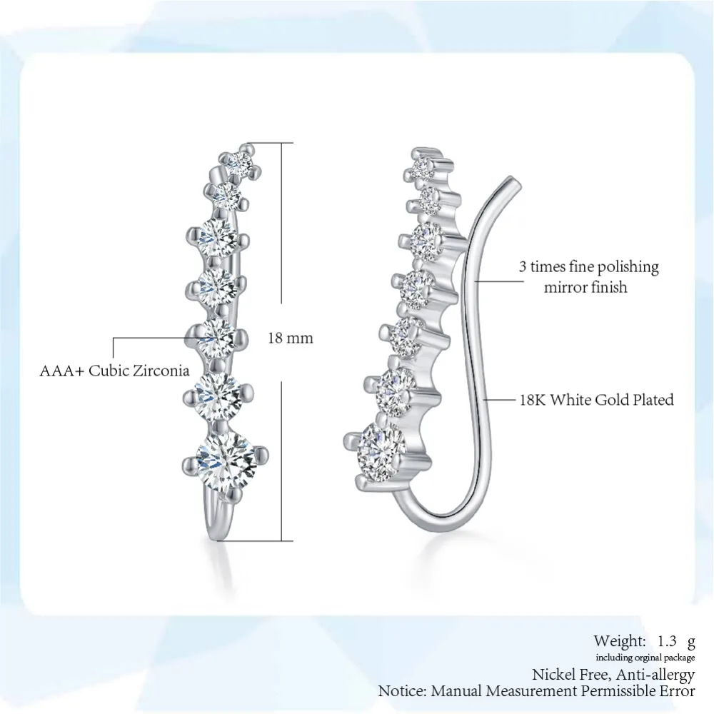 Colorful Ear Cuff Earrings for Women Four-Prong Setting 7pcs CZ Crystals Rose Gold Color fashion Jewelry Xmas E527 E534 E548