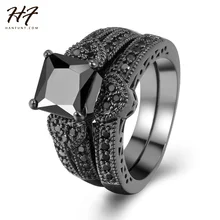 

Love Heart Blcak Gold Filled Ring Sets AAA Square Black CZ Diamond Luxury Jewelry For Men & Women Full Sizes Wholesale R612