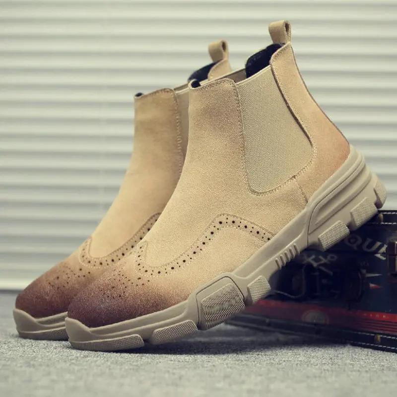 

New Fashion Genuine leather SLIP ON Men Martin Boot Vintage Bullock Chelsea Non-Slip Outdoor Casual Oxford Men Ankle Boots PP-30