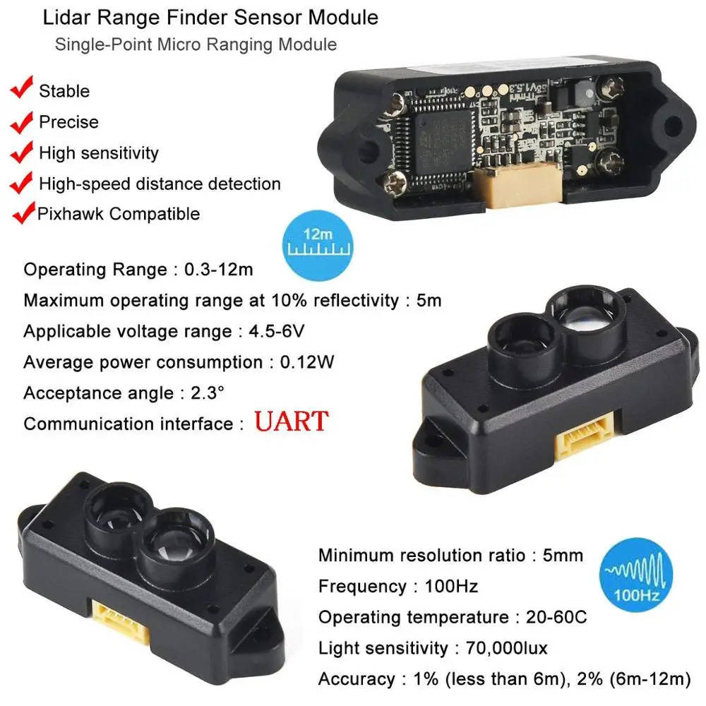 Variando para Arduino Tfmini e tfmini Plus e tf02 Lidar Range Finder Sensor Tof Fz3000 Pixhawk Módulo Único Ponto Micro Fz3065 - Image 2