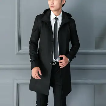 

2017 spring slim men trench casual medium-long with hood overcoat outerwear thin S-5 XL
