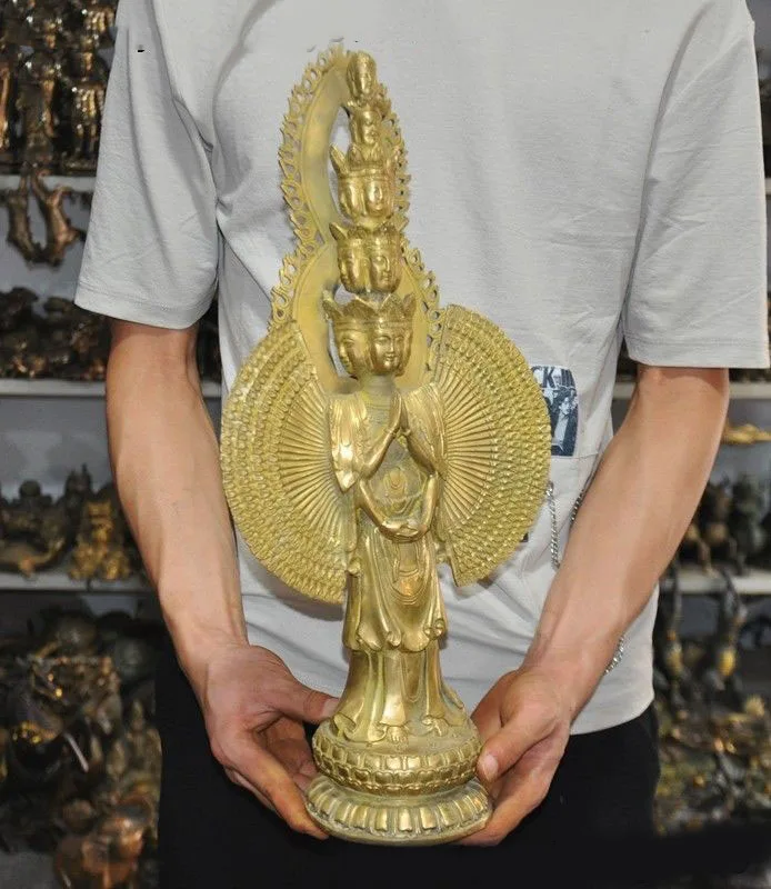 Свадебные украшения 1" древнетибетский буддизм латунь 1000 arms Avalokitesvara Kwan-Yin статуя Будды