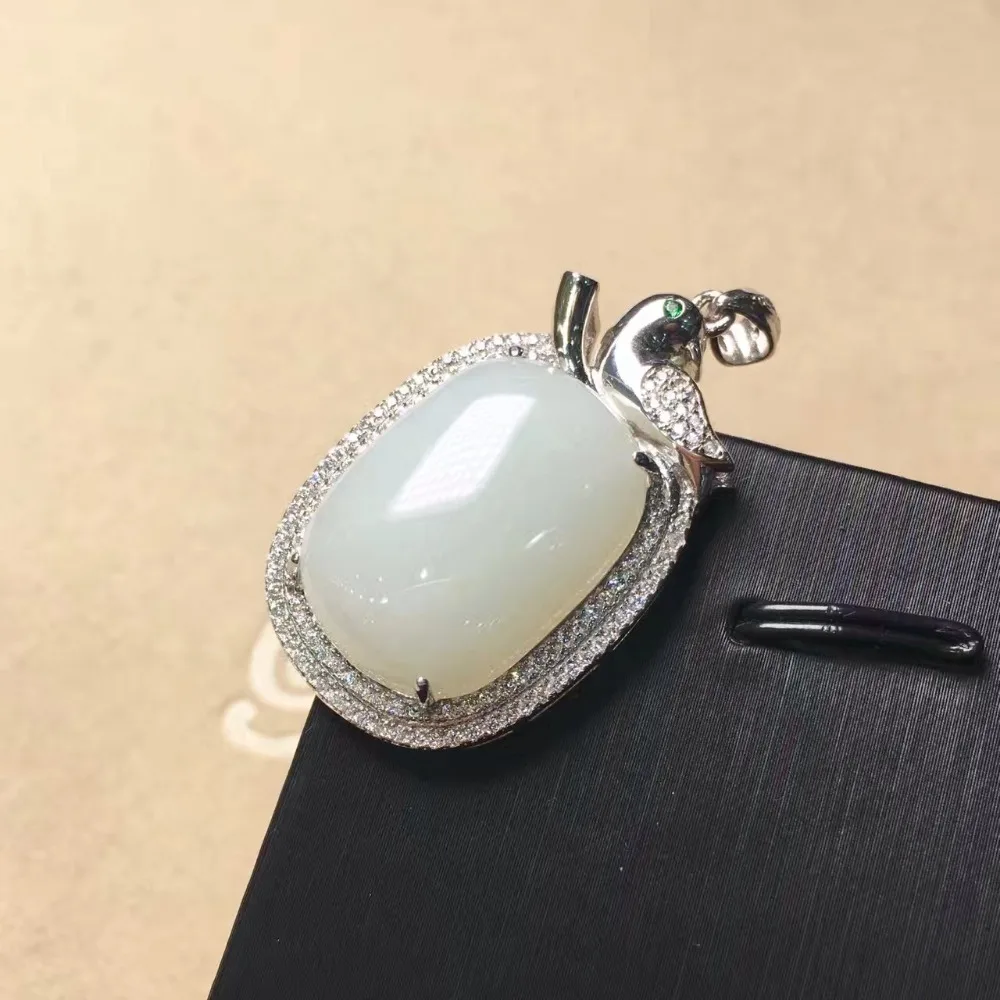 Синьцзян Хе, Тиан Ю 925 серебряная мозаика нефритовый белый yu кулон ожерелье с птицей кулон аксессуары