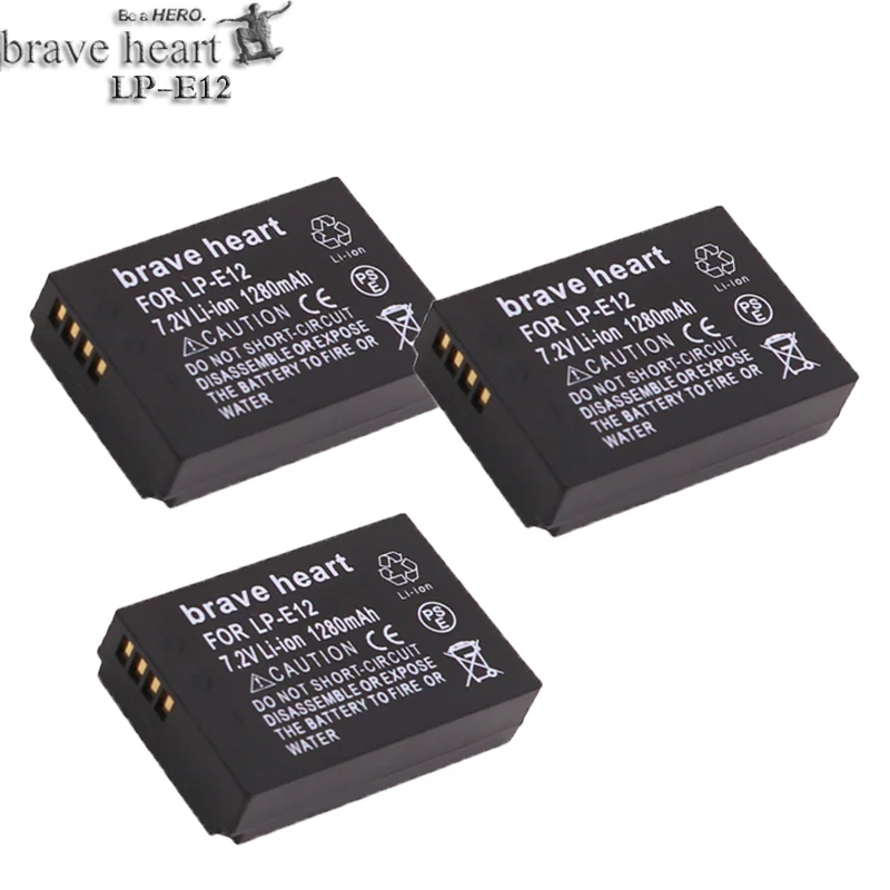 Brave heart 4x LP-E12 Аккумулятор для цифровой камеры canon LP E12, EOS M M2 100D Kiss X7 Rebel SL1 высокое качество lpe12 батареи - Цвет: 3battery