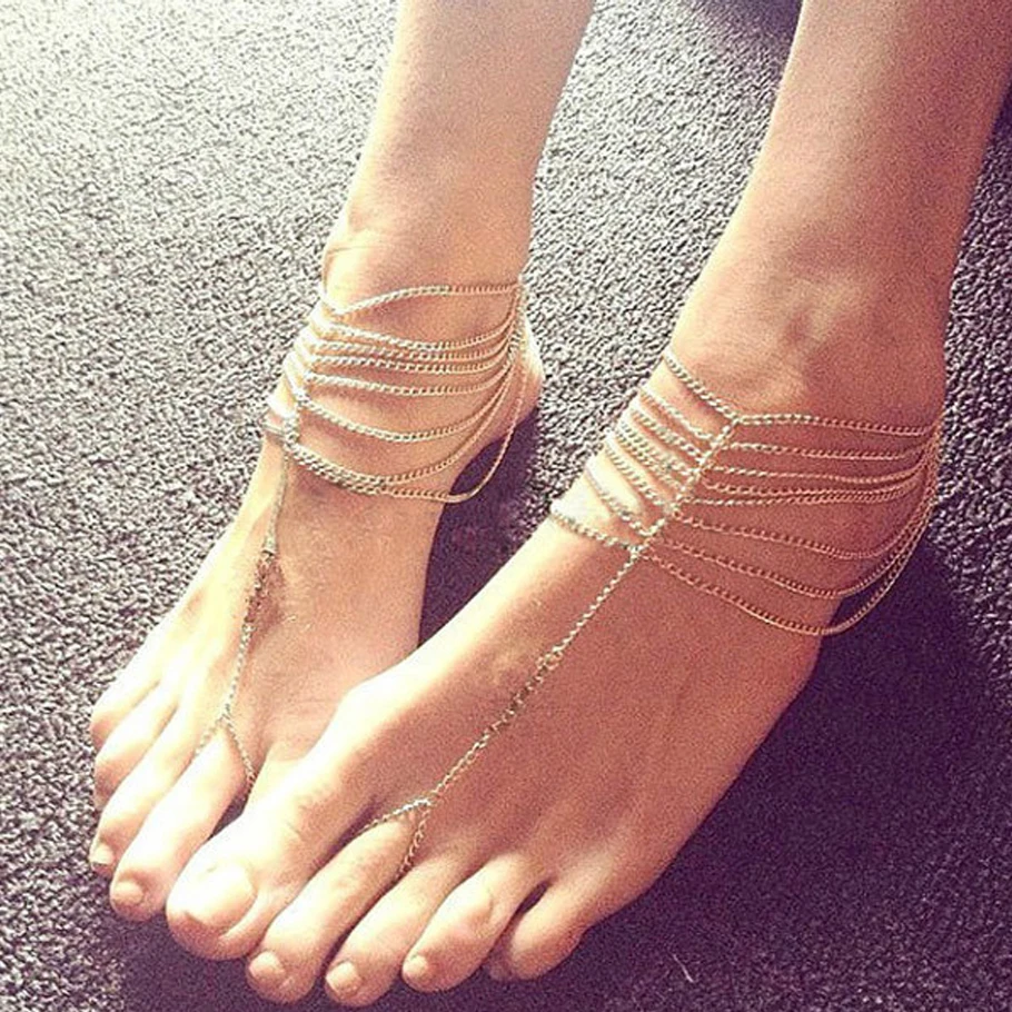 Femmes Gland Esclave Cheville Chunky Ete Multicouche Pieds Nus Sandales Or Esclave Cheville Pied Bijoux Cheville Chaine Bracelet Aliexpress