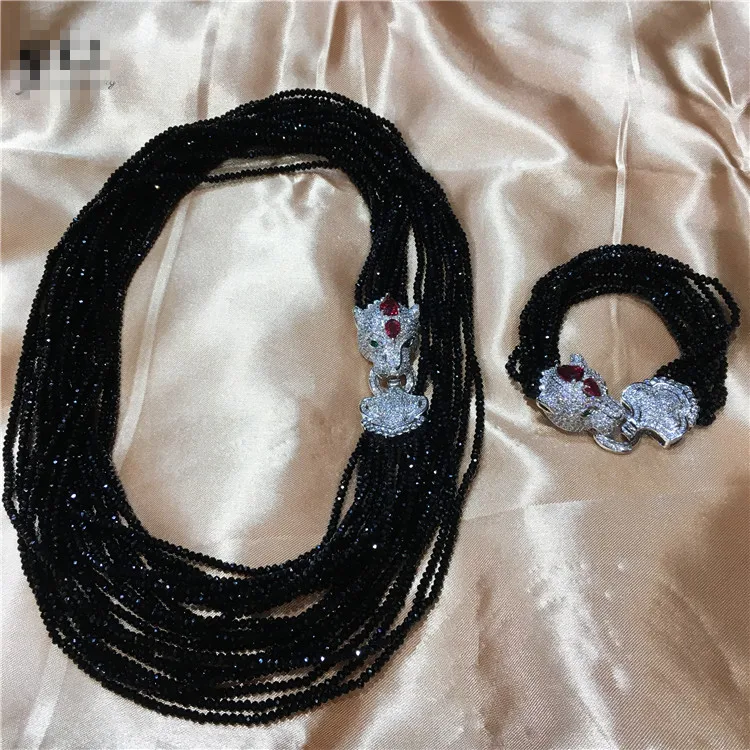 Женская застежка на голову леопарда DIY аксессуар черное ожерелье со стеклянными Кристаллами Браслет Набор приветствуется пользовательские цвета модные ювелирные изделия