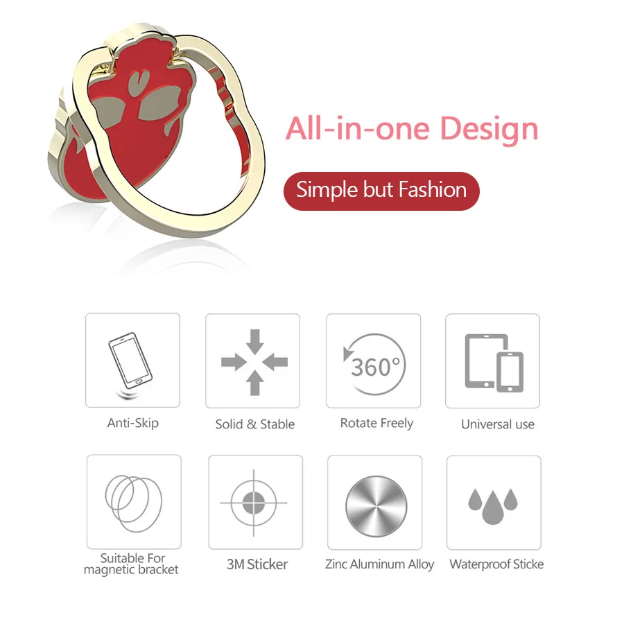 CHOETECH 360 Degree Rotation Zinc Alloy Metal Finger Ring Holder For Samsung Galaxy Phone Stand Universal Mobile Phone Holder