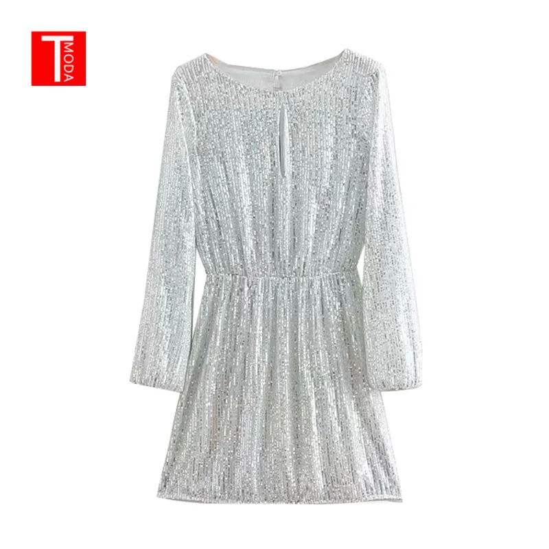 

Vintage Sexy Sequin Mini Dress Women 2019 Fashion O Neck Hollow Out Elastic Waist Party Ladies Dresses Casual Vestido Mujer