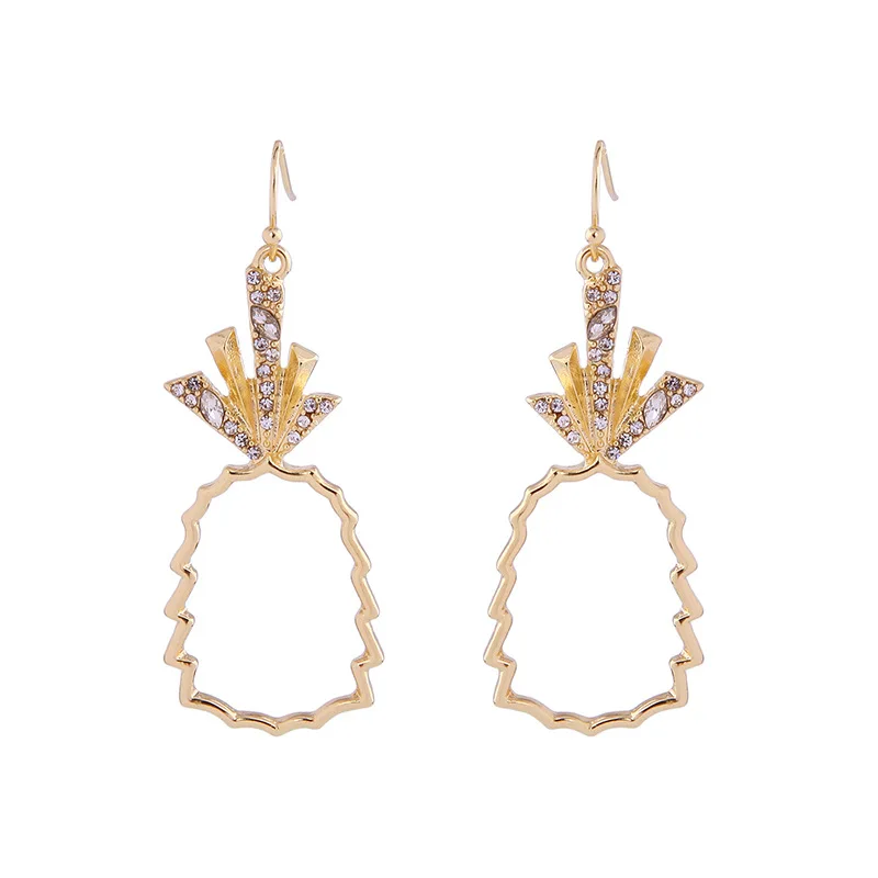 

ZWPON Zinc Alloy Hollow Rhinestone Pineapple Earings for Women Ladies Earrings Fashion Jewelry 2018 Statement