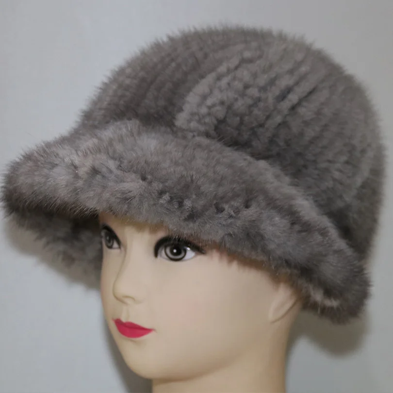 Yiyiyunshu вся кожа реального норки Мех животных шляпы для Для женщин зимние модные теплые натуральной Мех животных шапочки Шапки девочек женский - Цвет: gray