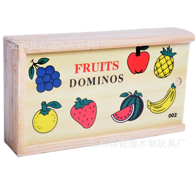 

children wooden Domino block toys/ fruit domino with wood box container for kids boy girl educational toys, free shipping