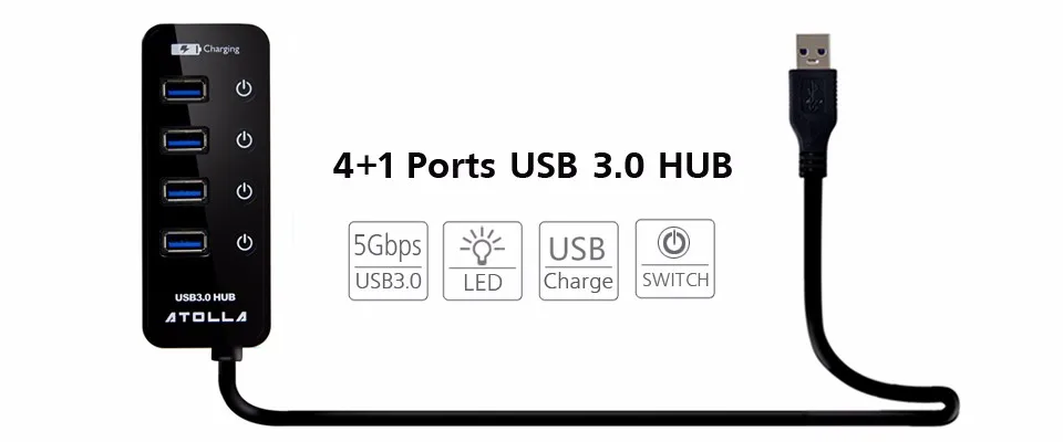 4 порта USB 3,0 концентратор разветвитель с зарядным портом и переключателем несколько USB разветвитель Порт a Панель USB3.0HUB черный