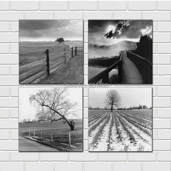 

black and white country field landscape Wall Art print painting on canvas
